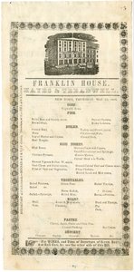 1844年5月23日、1844年のフランクリンハウスメニュー（刻印メニュー） 作： American School