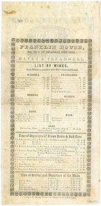 1844年5月23日、1844年（刻まれたメニュー）のフランクリンハウスワインリスト 作： American School