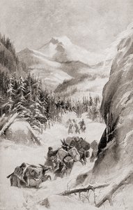 1848年、第4次遠征中の北米ロッキー山脈でのフリーモント（1905年発行の『わが祖国の歴史』より）。 作： American School