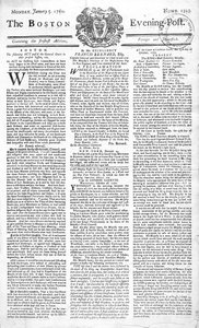 1761年1月5日、ジョージ2世の死を告げたボストンイブニングポスト（1683-1760）の表紙（印刷） 作： American School