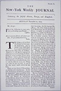 報道の自由を論じたNew-York Weekly Journalの一面 作： American School