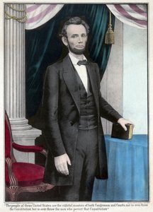 エイブラハム・リンカーンの全身肖像画。1865年（カラーリトグラフ） 作： American School