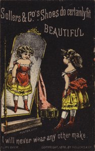 赤いブーツで鏡で見ている女の子 作： American School