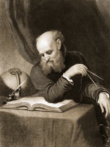 コンパスとダイアグラムを持つガリレオ、1880年頃（エングレーヴィング） 作： American School
