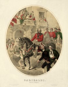 Garibaldi, entrée a Naples, pub.1860年（手彩色のエングレービング 作： American School