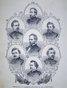 ウィリアム・テカムシー・シャーマン将軍（1820-91）と北軍の司令官たち（エングレービング 作： American School