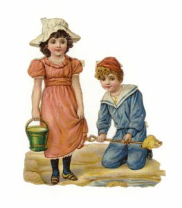女の子と男の子の砂の城を構築 作： American School