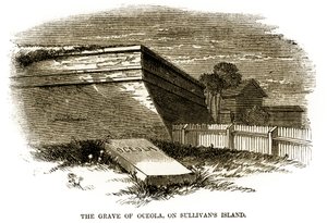 南北戦争の直前、1860年にモールトリー砦の北西部の要塞の横に現れたセミノール族の首領、オセオラの墓 作： American School