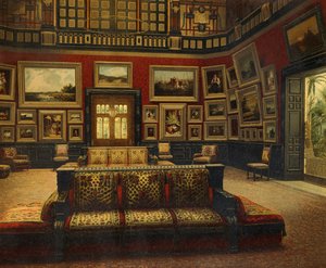 グレートホール、ニューヨークのヴァン・デル・ビルト・ホテル、1840年頃、カラーエングレーヴィング 作： American School