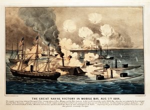 モービル・ベイでの海軍の大勝利、1864年8月5日、パブ。1864. 作： American School