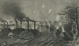 1878年頃、ミシシッピ川の砲と迫撃砲 作： American School