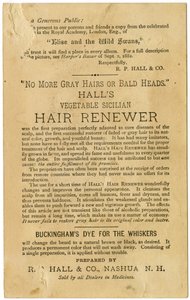 Halls Vegetable Sicilian Hair Renewer、白髪を元の色に戻し、脱毛を防ぎます。ヴェルソ（リトグラフ[トレーディングカード]） 作： American School