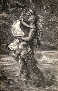ハイアワサとミネハハ、1855年に書かれたヘンリーワズワースロングフェロー（1807-82）による詩「ハイアワサ」のイラスト 作： American School