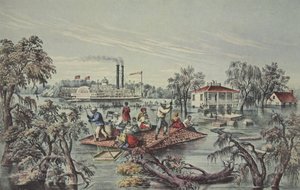 ミシシッピ州の高水、パブ。 1868年、キュリアーとアイブス 作： American School