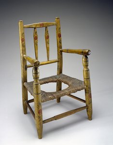 ホールチェア、c。 1800-1850（正体不明の森、ペンキ、ラッシュ） 作： American School