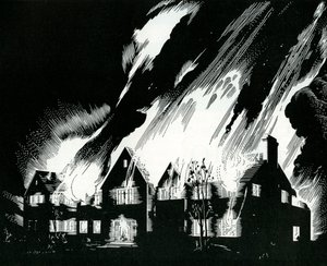 炎に包まれた家 作： American School