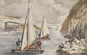 ハドソンのパブでのアイスボートレース。 C. 1855、キュリアーとアイブス 作： American School
