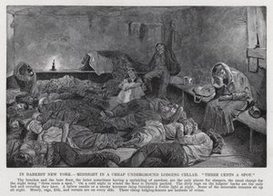 In Darkest New York, Midnight in a Cheap Underground Lodging Cellar, "three cents a spot" (litho)