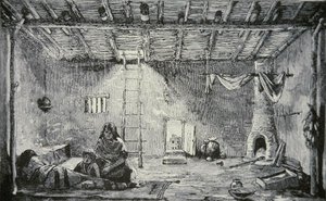 プエブロハウスのインテリア、1880年頃（彫刻） 作： American School