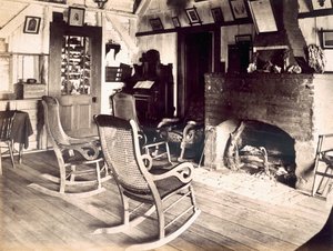 アメリカの木製小屋の内部、1880年代 作： American School