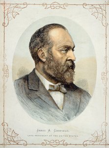 ジェームズ・A・ガーフィールド（1831-81）、後のアメリカ大統領（カラーリトグラフ 作： American School