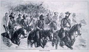 ジョン・ハント・モーガン(1825-64)のレイダース(リトグラフ) 作： American School