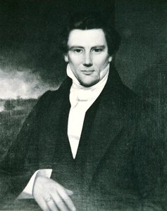 ジョセフ・スミス（1805-44）アメリカのモルモン教の創設者である預言者（リトグラフ） 作： American School