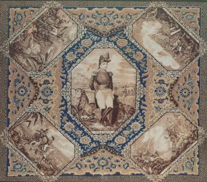 ザカリーテイラーの肖像画とメキシコ戦争の戦い（1846-8）、1848年（綿）のハンカチ 作： American School