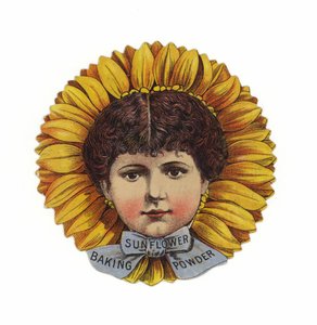 ひまわりの帽子をかぶった女性、頭だけ 作： American School