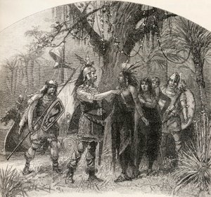 1885年にAS Barnes und Co.によって発行された「アメリカの簡単な歴史」からのノースマンの着陸 作： American School