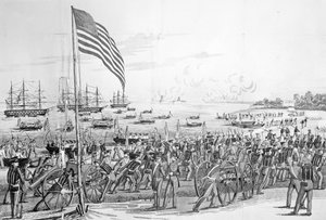1847年3月9日、メキシコのベラクルスでの部隊の上陸、ジョンフロストによる「メキシコの絵の歴史」1848年（115221も参照） 作： American School