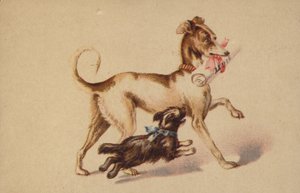 走っている大小の犬 作： American School