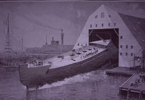 沈没する8年前のUSSメイン号の進水式 作： American School