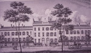 1831年のルロイ・プレイス、現在のグリニッジ・ビレッジのブリーカー・ストリートの一部（刻印 作： American School