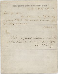 エイブラハムリンカーンからユリシーズグラント将軍への手紙、1865年4月7日 作： American School