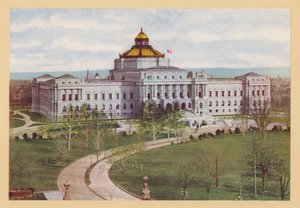 米国議会図書館、ワシントンDC（カラーリトグラフ） 作： American School