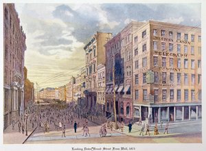 1873年にウォールからブロードストリートを見下ろし、オールドニューヨークからのイラスト、昨日と今日のヘンリーコリンズブラウン作、1922年 作： American School