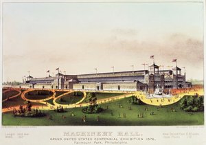 機械ホール、全米センテニアル展、フェアマウントパーク、ナサニエルキュリアー（1813-88）およびジェームスメリットアイヴス（1824-95）、1876年発行 作： American School
