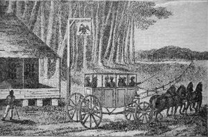 アイザック・ウェルド(1774-1856)の「北米旅行記」1795年の挿絵「郵便馬車」(エングレービング) 作： American School