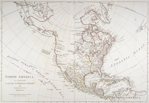 1774年にヨーロッパ大陸によって分割された北米を描いた地図