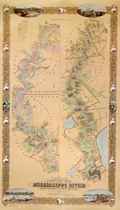 ナチェスからニューオーリンズまでのミシシッピ川のプランテーションを描いた地図、1858