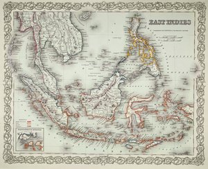 東インド諸島の地図（カラー彫刻）