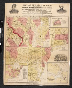 戦争の席の地図。 ワシントン、ボルチモア、ハーパーズ フェリー、アナポリス周辺の地図を含む 作： American School