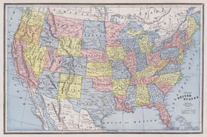 アメリカの地図（彩色済み彫刻