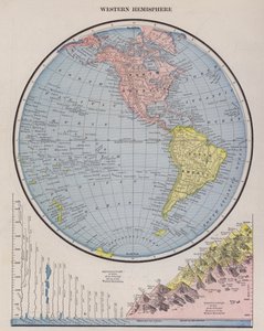 西半球の地図（彩色された彫刻版