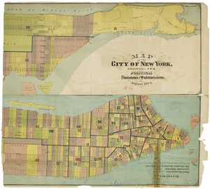 ニューヨーク市の地図で、その政治的区分と細分化を示す 作： American School