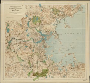 マサチューセッツ州ボストンのメトロポリタン地区の地図：1901年のメトロポリタンパーク委員会の地元の公の居留地と保有物を示す 作： American School