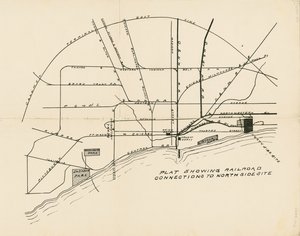 ノースショアのコロンブス万国博覧会会場予定地への鉄道の接続を示す地図 作： American School