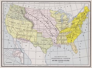 米国の領土拡大を示す地図（彩色された彫刻版