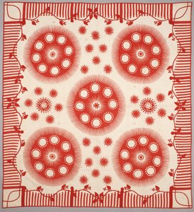 「マリナーズコンパス」または「サンバースト」キルト、c.1840-50（アップリケコットン） 作： American School